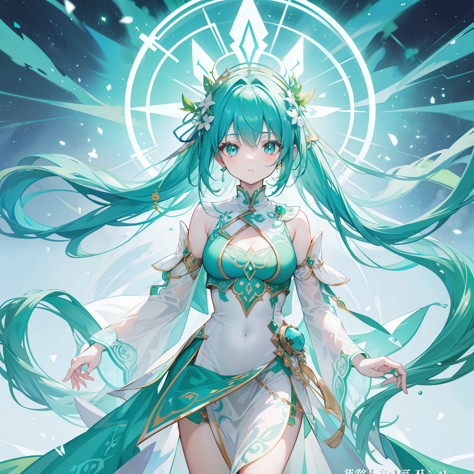 The title Douluo Continent with multiple green soul rings,It's a beautiful sister,Turquoise and emerald white color scheme,Known as the plant fairy