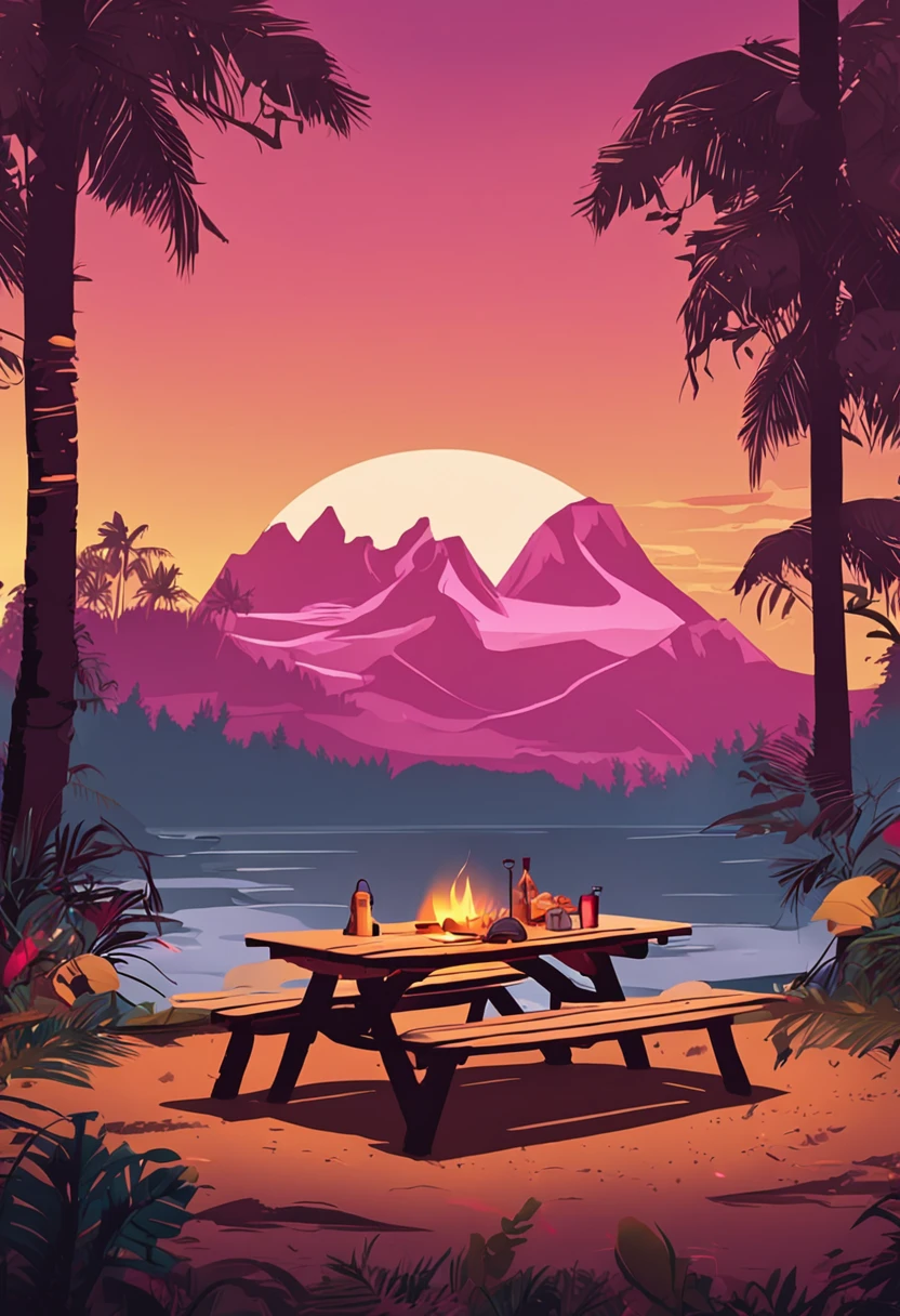 Summer camping picnic table realistic light natural