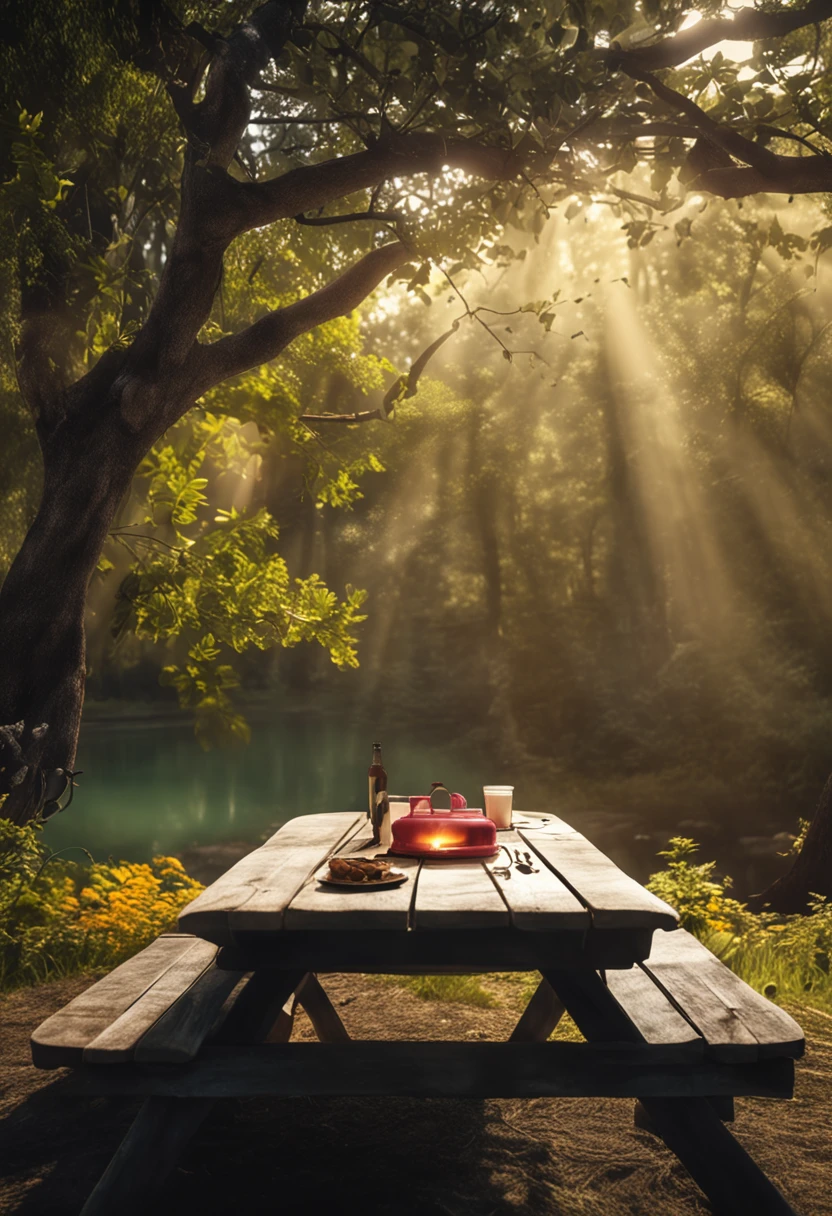 Summer camping picnic table realistic light natural
