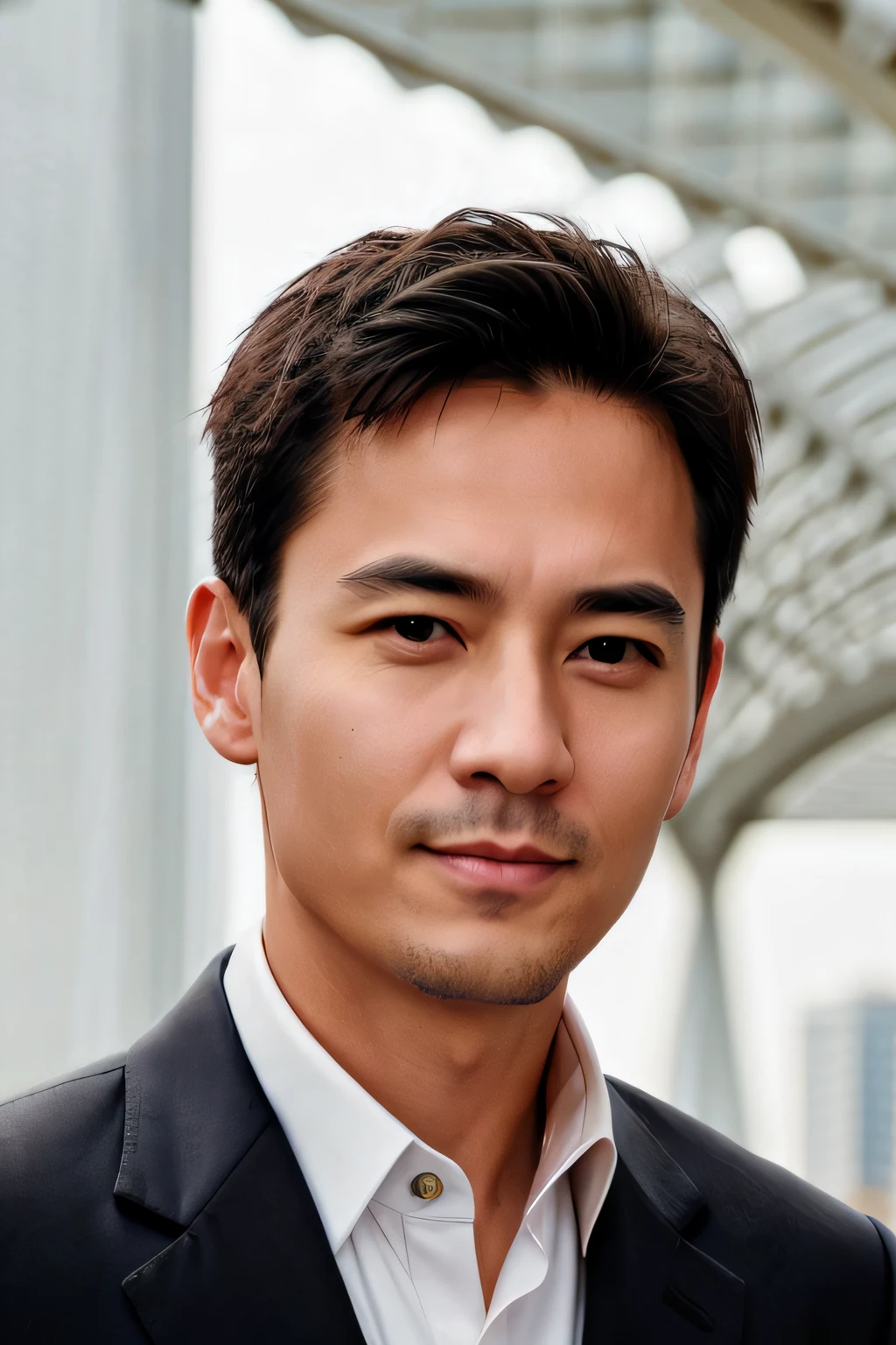 A middle-aged man in a suit and tie,The bridge of the nose is high,Elegant face