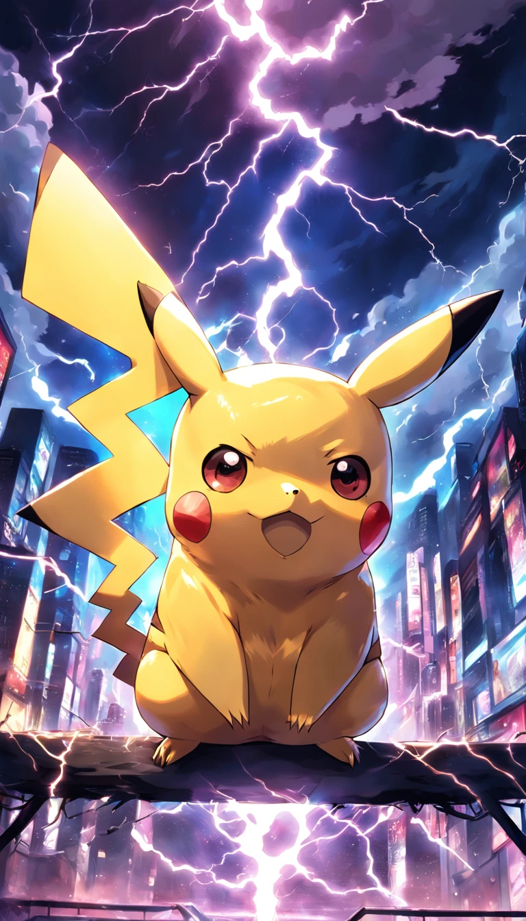 Make Pikachu with lightning background