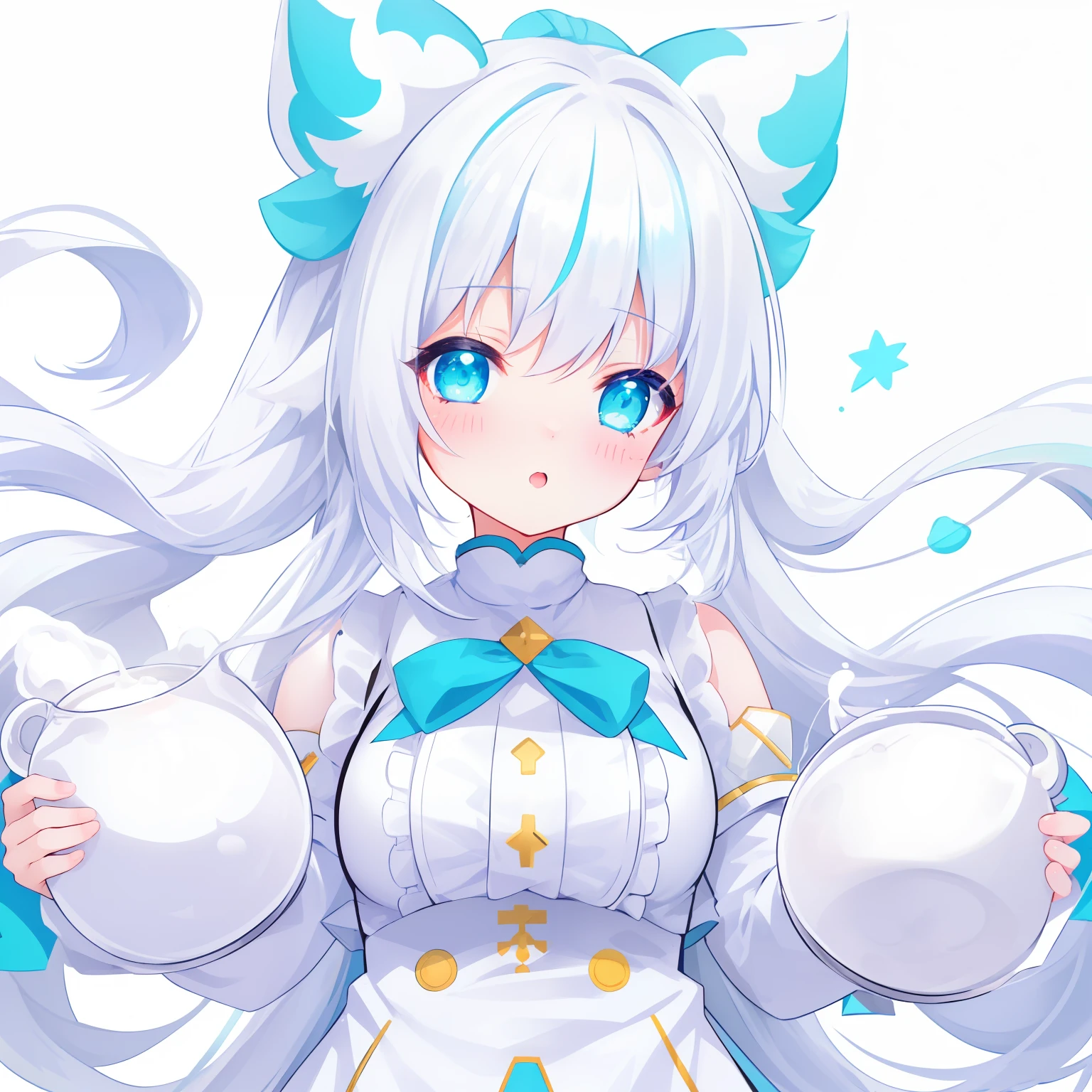 Milky long-haired milk,White clothes,Fufu is a very cute face,This is a cute sweet girl,cyan eyes,white color hair,Bitgirl,Poor milk