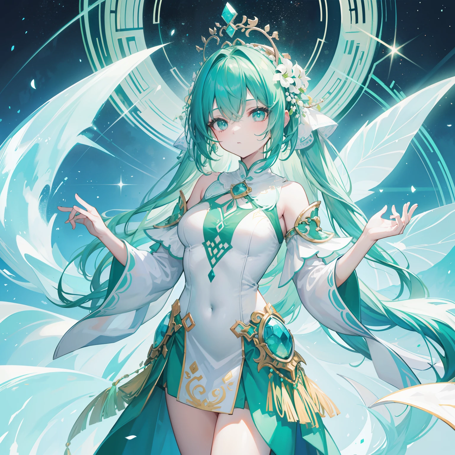 The title Douluo Continent with multiple green soul rings,It's a beautiful sister,Turquoise and emerald white color scheme,Known as the plant fairy