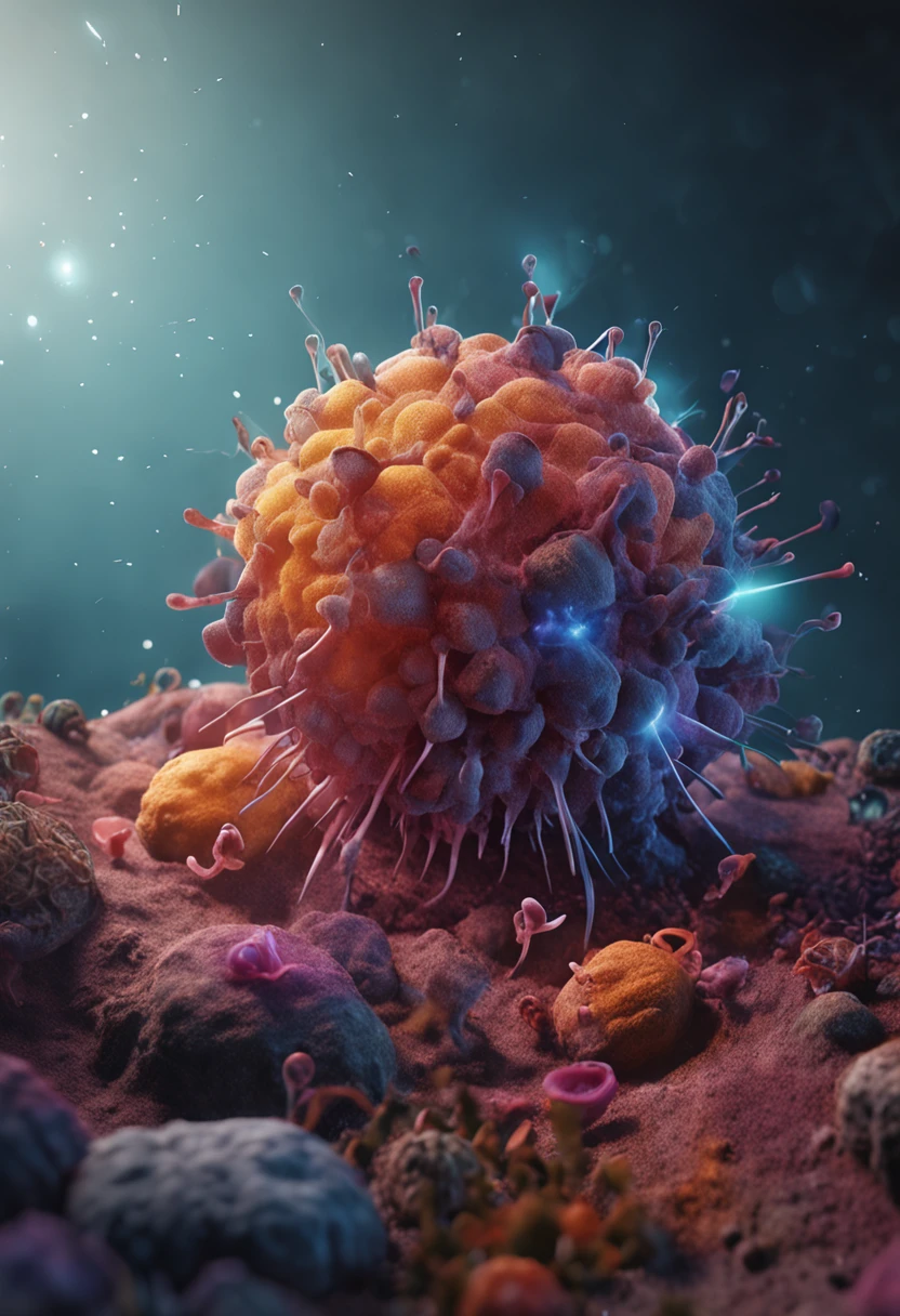 cells, tumor, depicted as a 3 d render, metamorphosis complex 3d render,