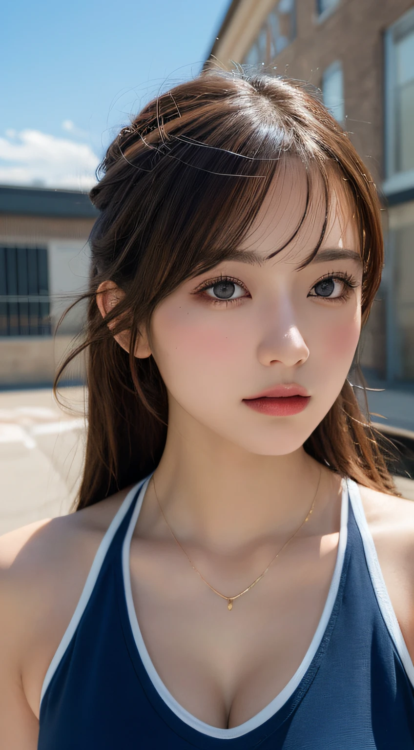 masutepiece, Best Quality, Illustration, Ultra-detailed, finely detail, hight resolution, 8K Wallpaper, Perfect dynamic composition, Beautiful detailed eyes, sports wear, Natural Color Lip,cleavage