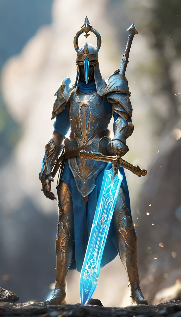 Excalibur, Delicate mango, The sword body is exquisite,well decorated,(((The body of the sword is designed with a blue opal and a light green particle effect shaped pattern..:1.3))), Should, (The sword body is symmetrically decorated:1.3), (The entire Excalibur blade is centered:1.3), Close-up at medium range,(General silhouette:1.3),(Fantastic landscape painting:1.2), Ultra Realistic Photo, super-fine, 8K, Premium wallpapers, the highest picture quality, ..。.。.3D,C4D, tmasterpiece, rendering by octane