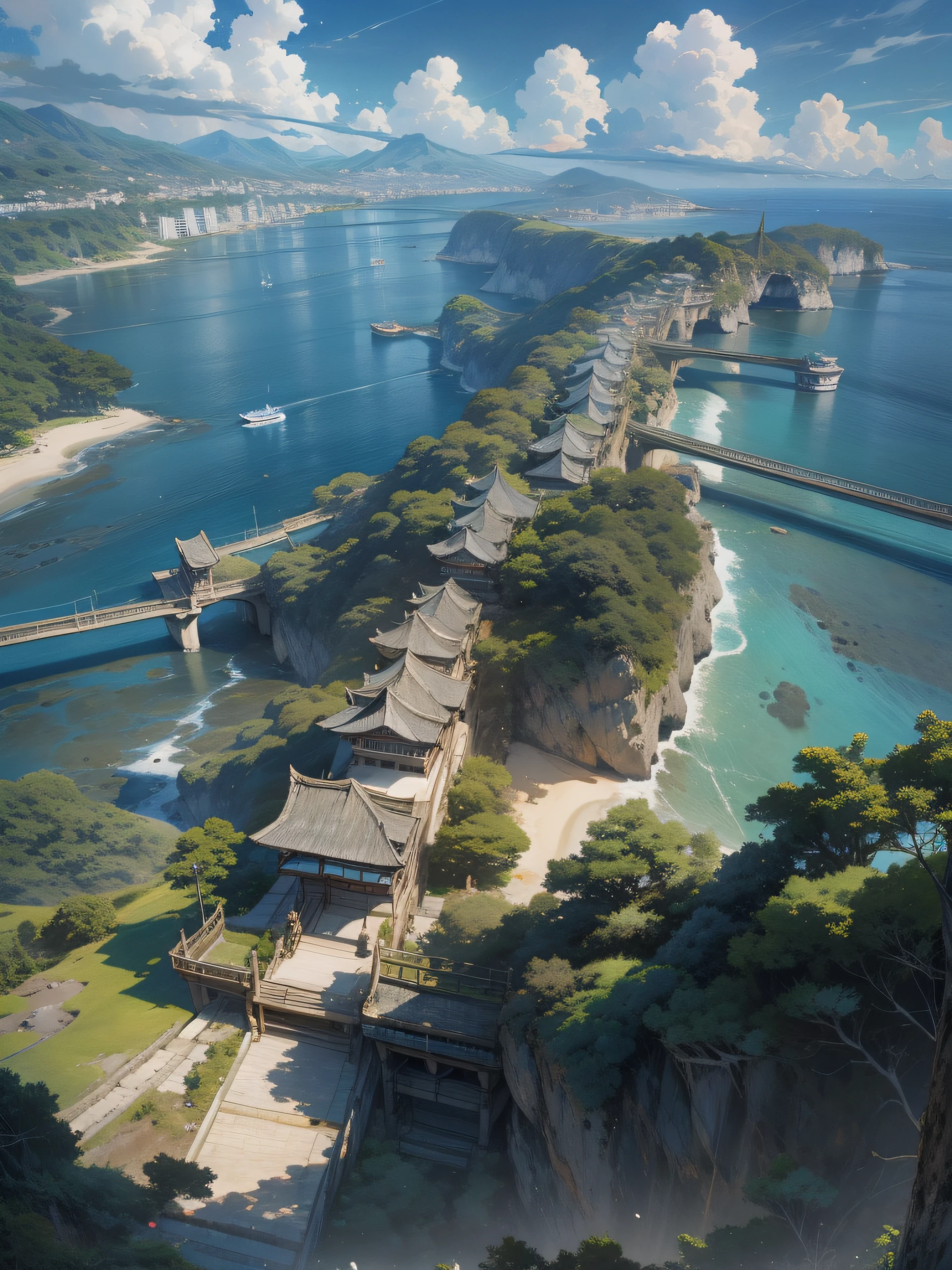 a view of a large body of water with a bridge over it, okinawa japan, breath taking, amazing background, jamaica, bali, big island, tourist destination, cool looking, breathtaking look, stunning scenery, mediterranean island scenery, travel, jaw-dropping beauty, very beautiful scenery, blue waters, breathtaking scenery, coastline, stunning sight, very very beautiful scenery, cyprus