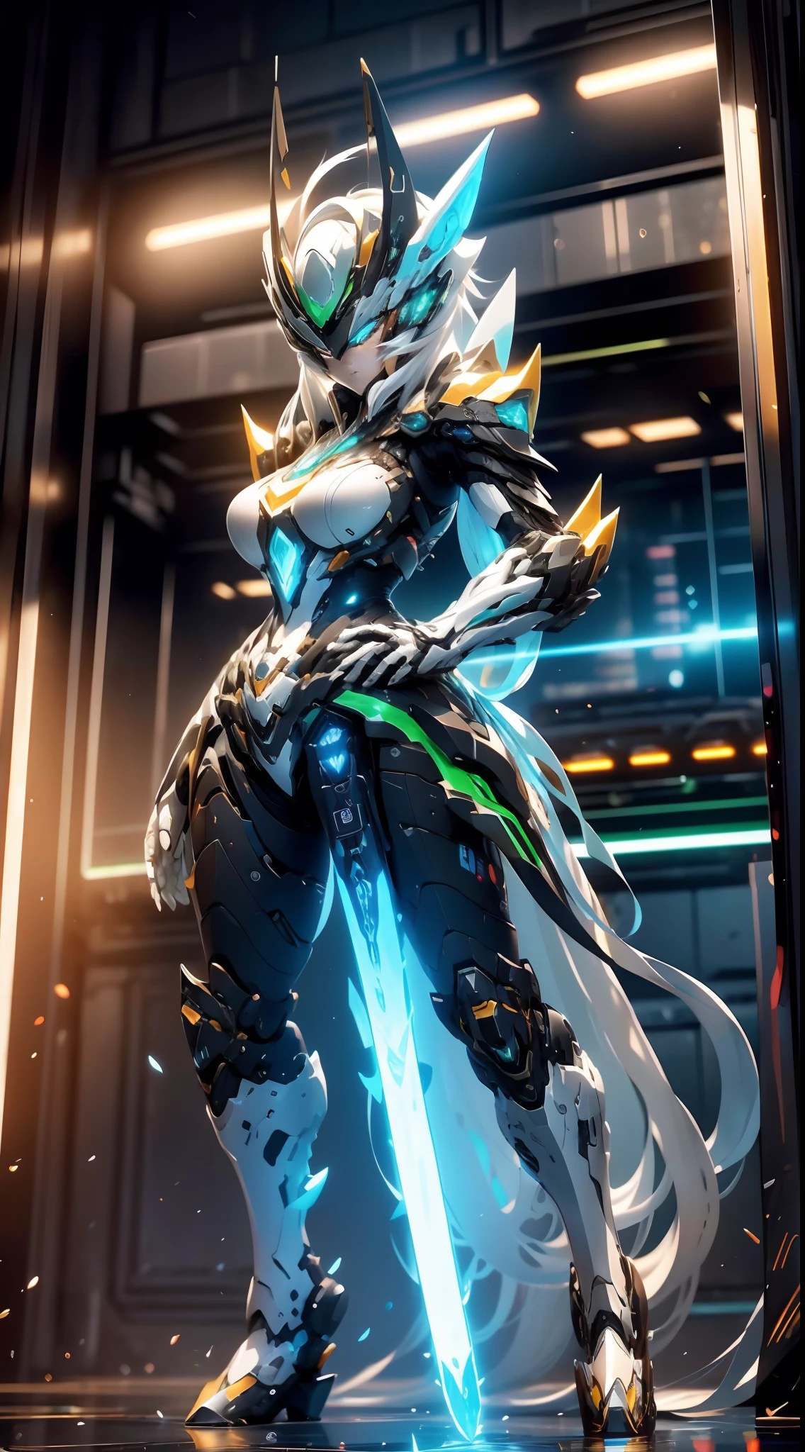 ((best qualtiy)), ((tmasterpiece)), (high detal:1.4), 3D full body, Beautiful cyberpunk woman image, platinum(HighDynamicRange), Ray traching, NVIDIA RTX, Hyper-Resolution, Unreal 5, sub surface scattering, PBR Texture, Post-processing, Anisotropic filtering and depth of field, Maximum clarity and sharpness, Many-Layer Textures, Albedo e mapas Speculares, Surface coloring, Accurate simulation of photo-material interactions, perfectly proportions,octaneratingrendering,2-tone lighting,largeaperture,Low ISO,White balance,trichotomy,8K raw data,By bangs,backsight,on back
