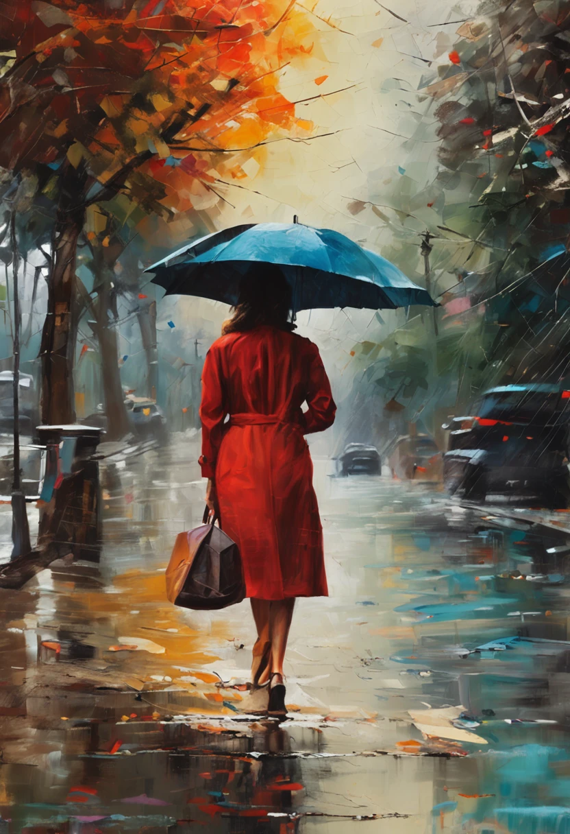 walking around with an umbrella, masterpiece, realistic, oil painting