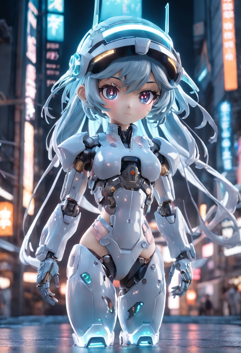 (blind box toy style:1.2),(Full body photo), Transparent and cute girl, Transparent Mecha, Exquisite helmet:1.2, Phosphorescent goggles:1.2, cyber punk style, dreamy lights, freshen, White draft, Global Illumination, Aite Tracking, High-density image review, Unreal Render, Rational design, ighly detailed, Masterpiece Grade, Best Quality, hyper HD, Cinematic lighting。