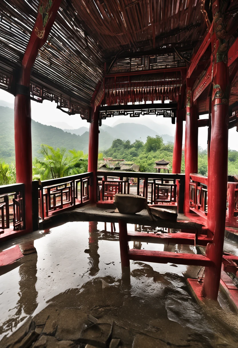 Photography of Guizhou stilt building，Chinese beautiful woman