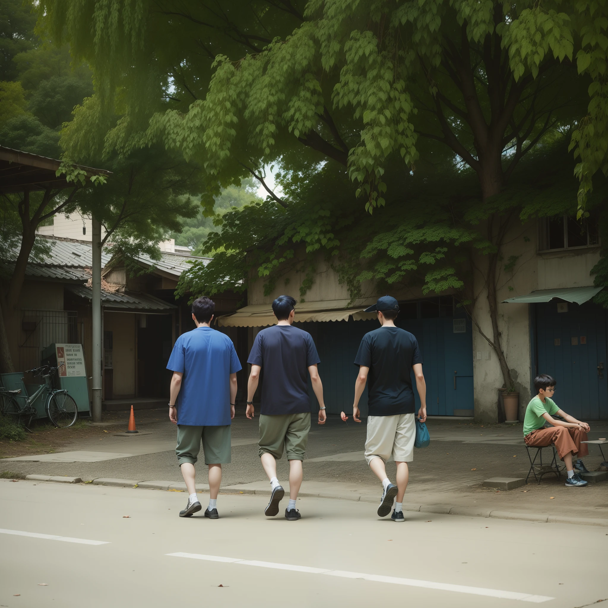 vintage vibe,street photography,retro color grading,3 boy,