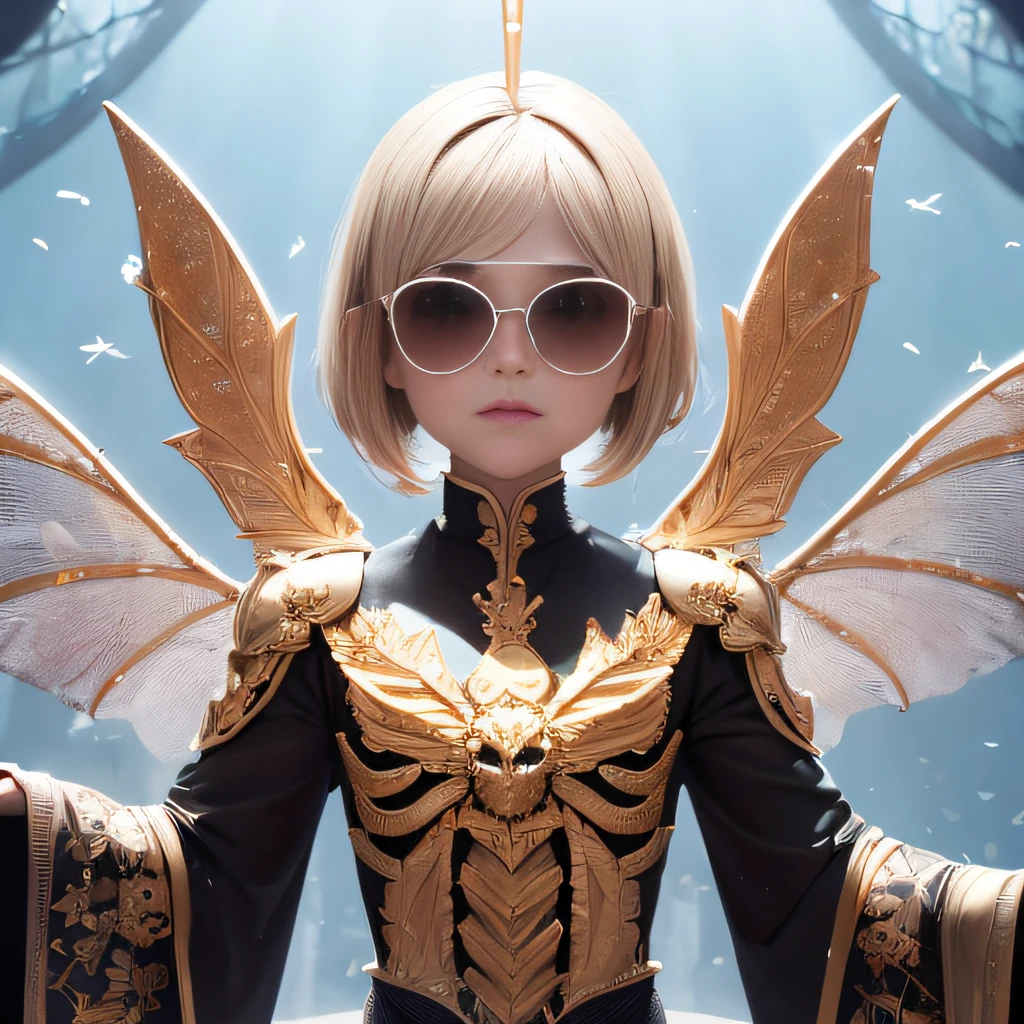 baton，Transparent wings，Magic wand，Wear thick gold-framed reflective sunglasses，32K（tmasterpiece，k hd，hyper HD，32K）Burgundy double ponytail，The Silver Skull Jewelry District in the backstreets，Indigo Skull King ，Skeleton protector （The skeleton is realistic：1.4），Skull pattern robe，Silver skull flower ornaments，Petals flutter，Colored ball head，Hold your head high，Be proud，The nostrils look at people， A high resolution， the detail， RAW photogr， Sharp Re， Nikon D850 Film Stock Photo by Jefferies Lee 4 Kodak Portra 400 Camera F1.6 shots, Rich colors, ultra-realistic vivid textures, Dramatic lighting, Unreal Engine Art Station Trend, cinestir 800，Hold your head high，Be proud，The nostrils look at people，Tsundere，Petals flutter，Petals flutter，Sprinkle with gold dust，Fluttering，Impeccable，( reasonable design, Clear lines, High sharpness,Best quality, Very detailed skeleton, The skeleton of a masterpiece, offcial art, movie light effect, 4K skeleton（（（Wear thick gold-framed reflective sunglasses）））Transparent wings，（baton）（Baton in hand）（Giant stick）baton，