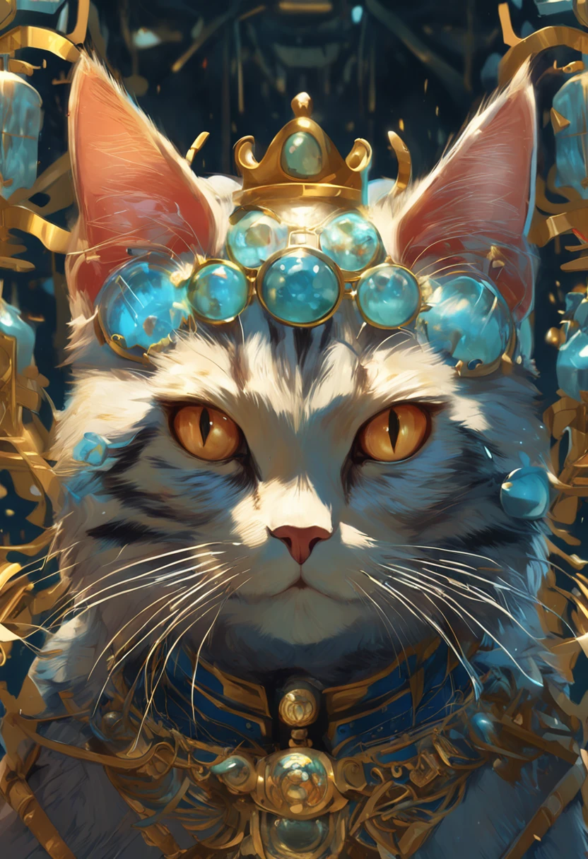 Cat with a golden crown Very detailed shining eyes Modern anime style art cute and energetic details ear cat portrait Makoto Shinkai Studio Ghibli Studio Key Hideaki Anno Saki Michan Stanley Art Germ Liu Rosrest James Jean Mark Simonetti Elegant highly detailed digital painting Art Station Pixiv