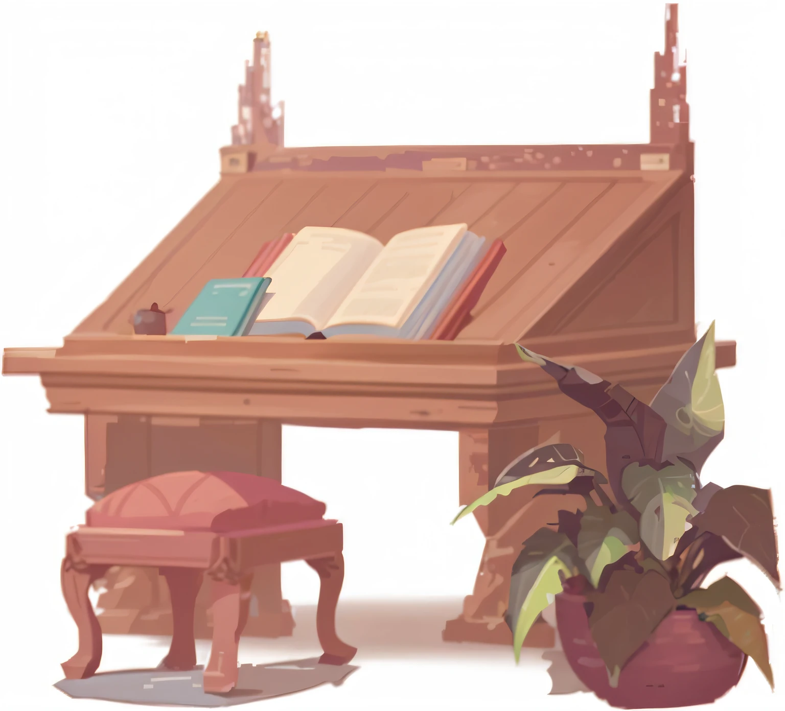 There is a table,Inside there was a book and a chair, Detailed digital painting, dusty library, low details. Digital painting, alchemist library background, Detailed fanart, borne space library artwork, arte de fundo, published art, library of ruina concept art, color study, super detailed color lowpoly art, stylised painting, high detail digital painting, composition study
