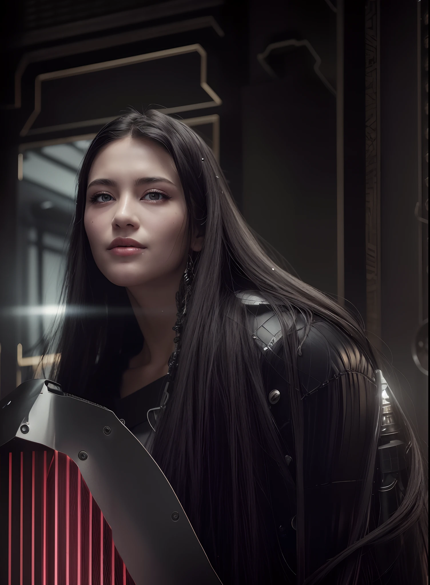 topquality、tmasterpiece、超High Resolution、(photorealestic:1.4)、RAW photo、Mechanical Angel、Large wings made of metal、White porcelain case、1 girl、gray hairs、Glowy skin、1 Mechanical Girl、((Super realistic details))、portlate、Global Illumination、ombre、Octane rendering、8K、Ultra-spicy、Symbolic light around the edges,Colossal tits、Raw skin is exposed when split、Details of complex ornaments、hydraulic cylinder、Very complex detailing、Realistic light、Purple eye、Radiant Eyes、facing the camera、neon details、Mechanical Limbs、blood vessels, connected to tubes、Mechanical vertebrae, attached to the back、mechanical attachment of the cervix to the neck、cowboy shot、Futuristic headdress、Sumerian details、Small LED Bulb、