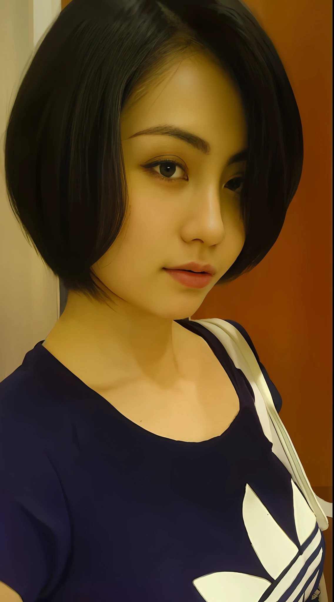 Arab asian woman in blue shirt and white shirt, With short hair, 2 7 years old, 2 8 years old, with black hair, 2 9 years old, with a bob cut, wenfei ye, 2 3 years old, Short haircut, bob cuts, xintong chen, yun ling, 1 8 I, 2 4 years old