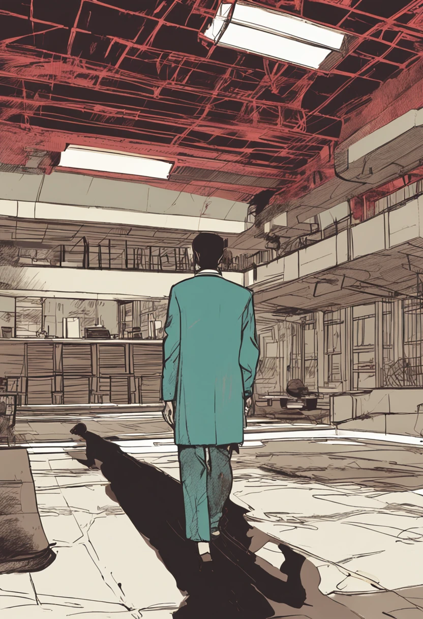 there is a man standing in a room with a tie on, style from greg rutkowski, inspired by Tsuruko Yamazaki, kentaro miura style, inspired by Naondo Nakamura, inspired by Reuben Nakian, inspired by Shōzaburō Watanabe, inspired by Gigadō Ashiyuki