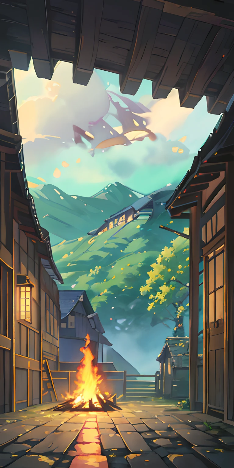 jpn、bonfires、Dazzling light、（illustratio：1.0）、Epic composition、Realistic lighting、high definition detail、tmasterpiece、Best quality，（非常详细的 CG 统一 8k 壁纸）