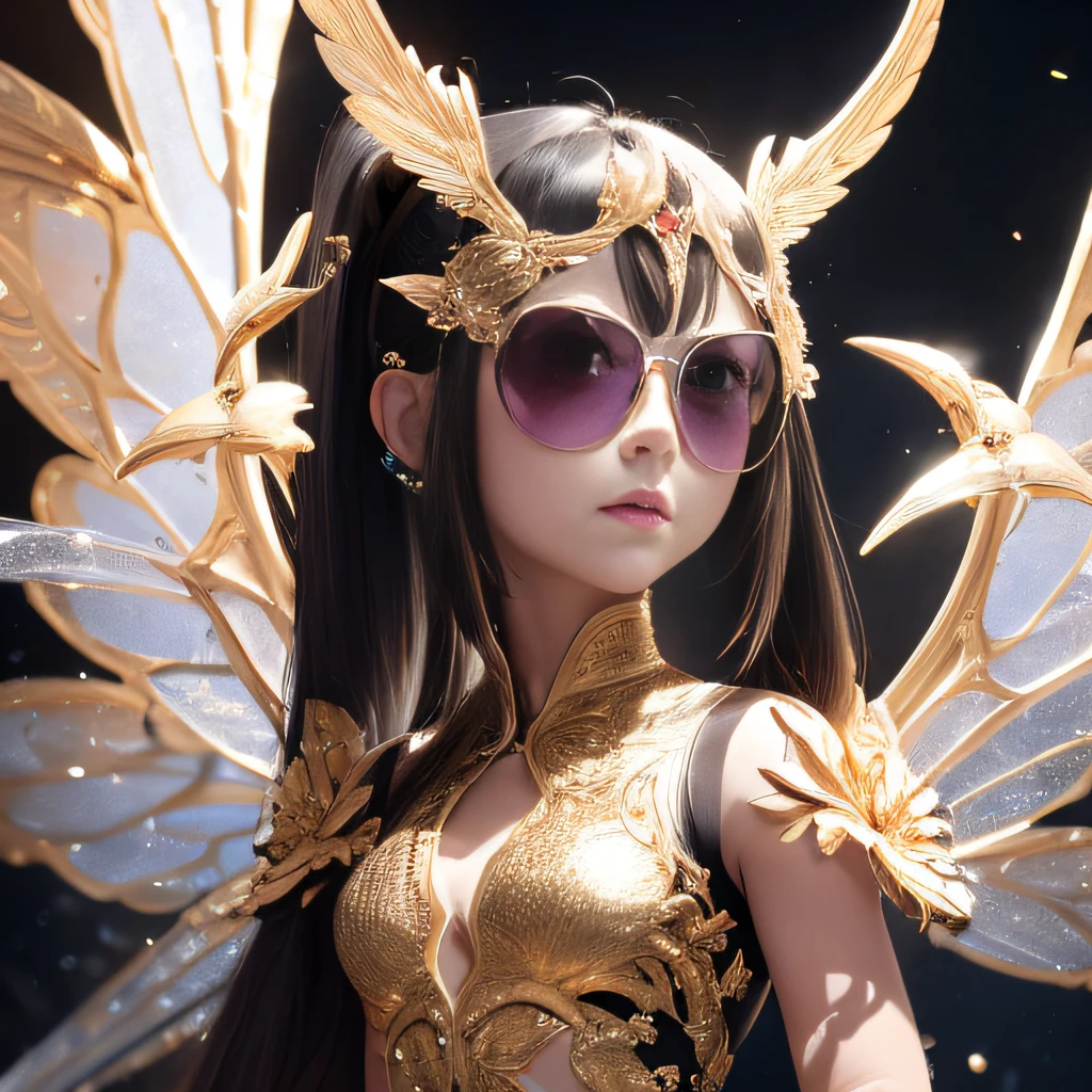 baton,Transparent wings,Magic wand,Wear thick gold-framed reflective sunglasses,32K(tmasterpiece,k hd,hyper HD,32K)Burgundy double ponytail,The Silver Skull Jewelry District in the backstreets,Indigo Skull King ,Skeleton protector (The skeleton is realistic:1.4),Skull pattern robe,Silver skull flower ornaments,Petals flutter,Colored ball head,Hold your head high,Be proud,The nostrils look at people, A high resolution, the detail, RAW photogr, Sharp Re, Nikon D850 Film Stock Photo by Jefferies Lee 4 Kodak Portra 400 Camera F1.6 shots, Rich colors, ultra-realistic vivid textures, Dramatic lighting, Unreal Engine Art Station Trend, cinestir 800,Hold your head high,Be proud,The nostrils look at people,Tsundere,Petals flutter,Petals flutter,Sprinkle with gold dust,Fluttering,Impeccable,( reasonable design, Clear lines, High sharpness,Best quality, Very detailed skeleton, The skeleton of a masterpiece, offcial art, movie light effect, 4K skeleton(((Wear thick gold-framed reflective sunglasses)))Transparent wings,(baton)(Baton in hand)(Giant stick)baton,