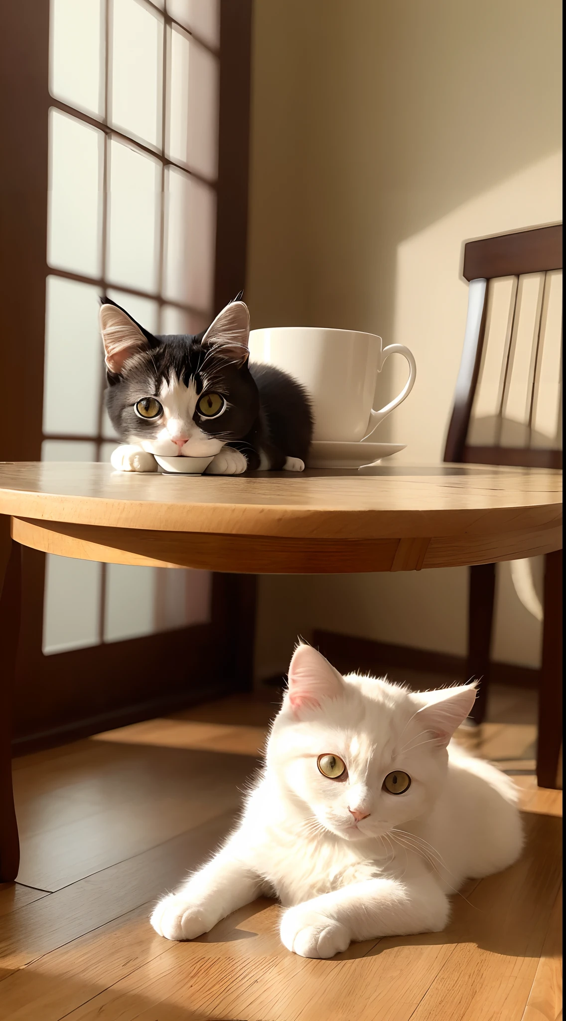 Cat, (Himalayan), (Small)))), in a teacup, Face, Front paws out, 8K, Professional photo, Delicate, Clear, On the table, Inside the house, Sunshine, Light Leak, Masterpiece, ((Pretty))), Fashionable Teacup, (Reality), Plush Toy, Round Pupils