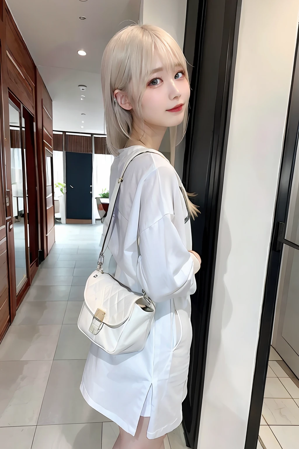 a beauty girl、19years old、比基尼、slenderness、eBlue eyes、platinum blond hair、(standing back)、luxury goods、healthy, Lively sexy、