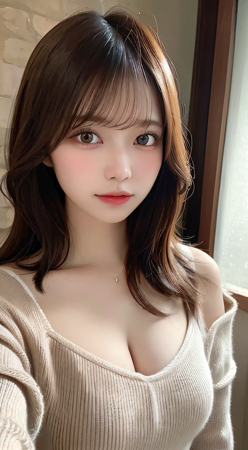 masutepiece, Best quality, illustration, Ultra-detailed, finedetail, A high resolution, 8K wallpaper, Perfect dynamic composition, Beautiful detailed eyes,  Natural lips, sexy knitted dress , Big breasts, cleavage, Random sexy pose, full bodyesbian