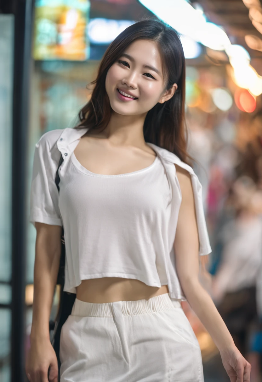 arafed asian woman in a white top posing for a picture, korean girl, gorgeous young korean woman, beautiful south korean woman, beautiful asian girl, friendly seductive smile, beautiful young korean woman, beautiful girlfriend, korean woman, in a club, japanese goddess, good young girl, asian girl, busty, gorgeous chinese model, cute seductive smile, jaeyeon nam