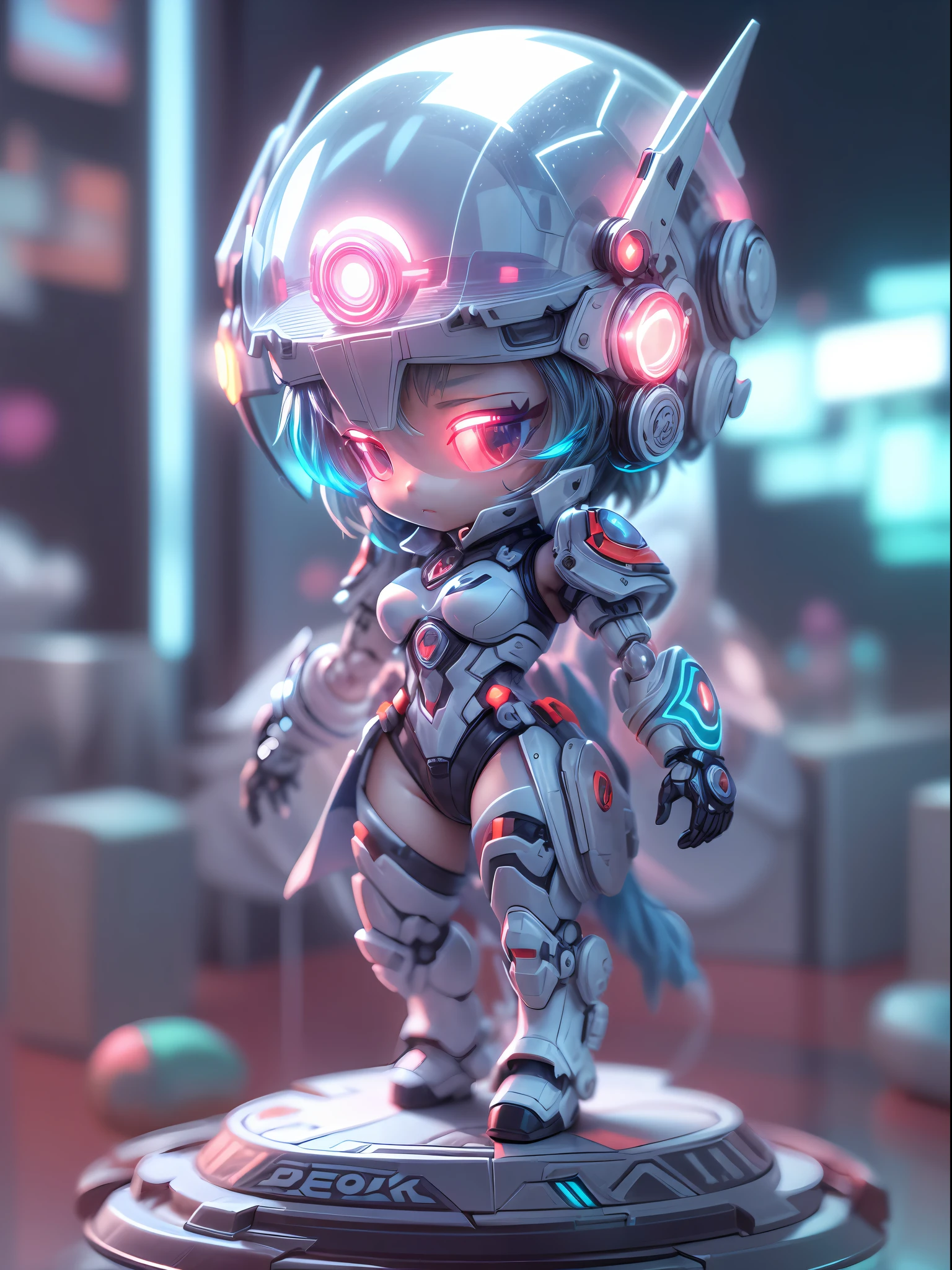 (blind box toy style:1.2), (Full Body Shot) , 1 Transparent cute wizard, Transparent mecha, Exquisite Helmet:1.2, glowing goggles:1.2, Cyberpunk, Dreamy Glow, Luminous neon lamp, clean, white background, ( Global illumination, raytracing, HDR, unreal render,reasonable design, high detailed, masterpiece, best quality, UHD, Cinematic Lighting)