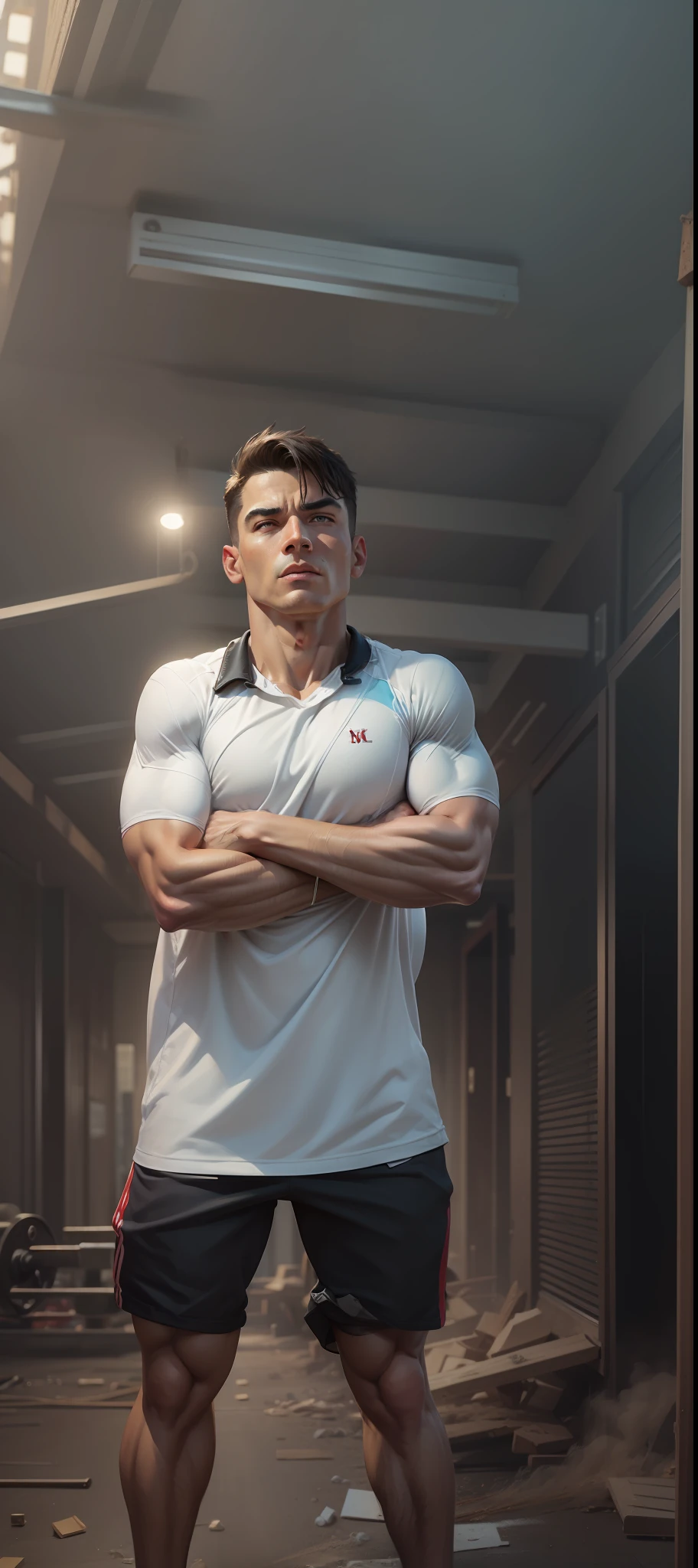 Change background bodybuilder realistic face 8KReal photo