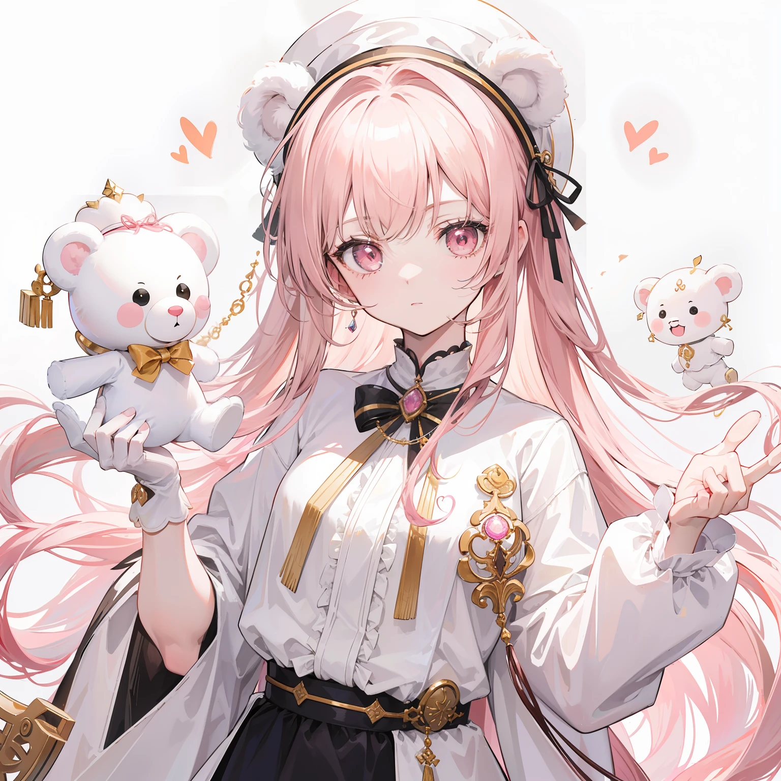 The title of Douluo Continent with multiple pale pink soul rings,It's Sister Lori,Light rice and cream white color scheme,light-brown long hair,baggy clothes,Known as the Muppet Bear Puppeteer,It's a cute and cute girl,