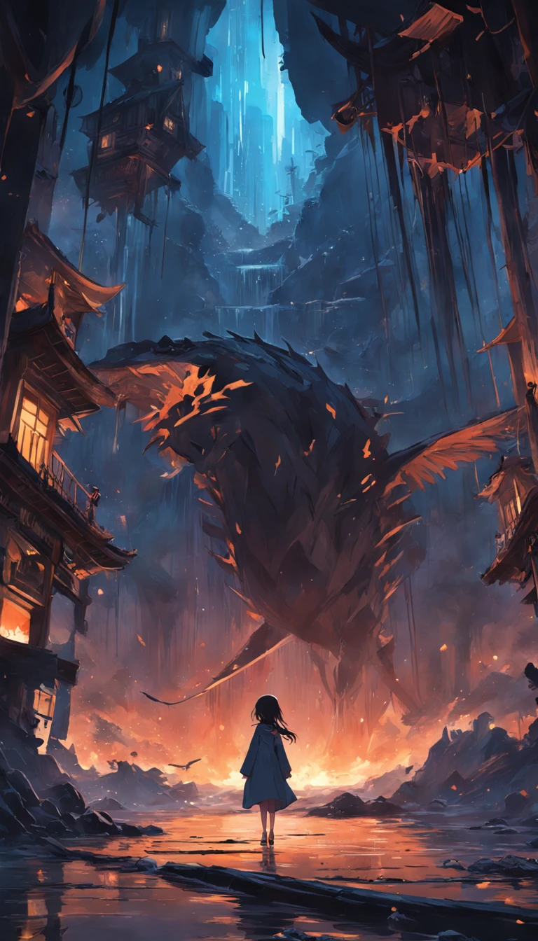 ((Best quality))(Masterpiece),(dramatic scene),(Crusoe:1.4),Mysterious and dark,Scary environment,darkness's background,Far perspective,8K,Detail enhancement,illustrious,(movie atmosphere:1.3),