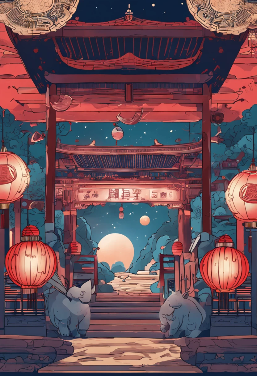 The background is premium blue,There is the Jade Rabbit,There is the moon,space,sci-fy,mid-autumn festival