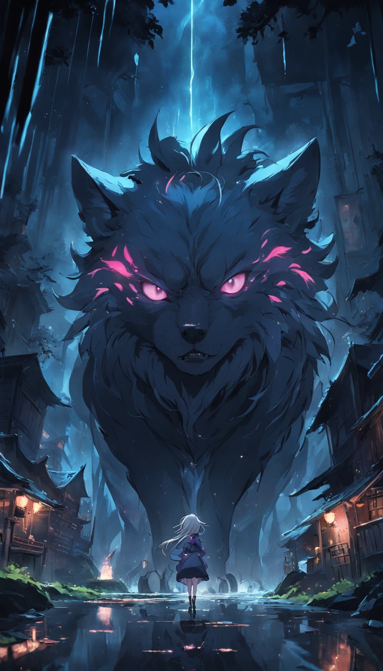 ((Best quality))(Masterpiece),(dramatic scene),Cute little animals,Mysterious and dark,Scary environment,darkness's background,Far perspective,8K,Detail enhancement,illustrious,(movie atmosphere:1.3),