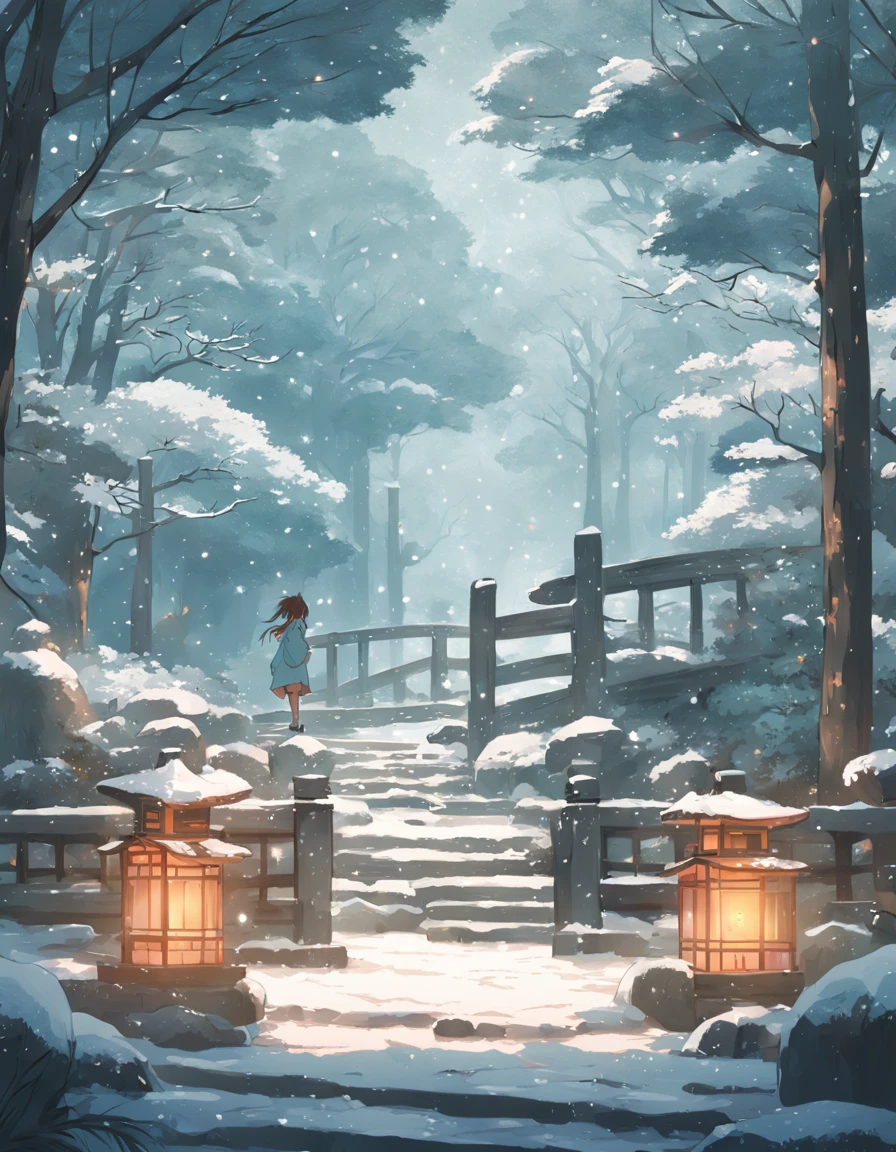 Japanese garden in snow no man