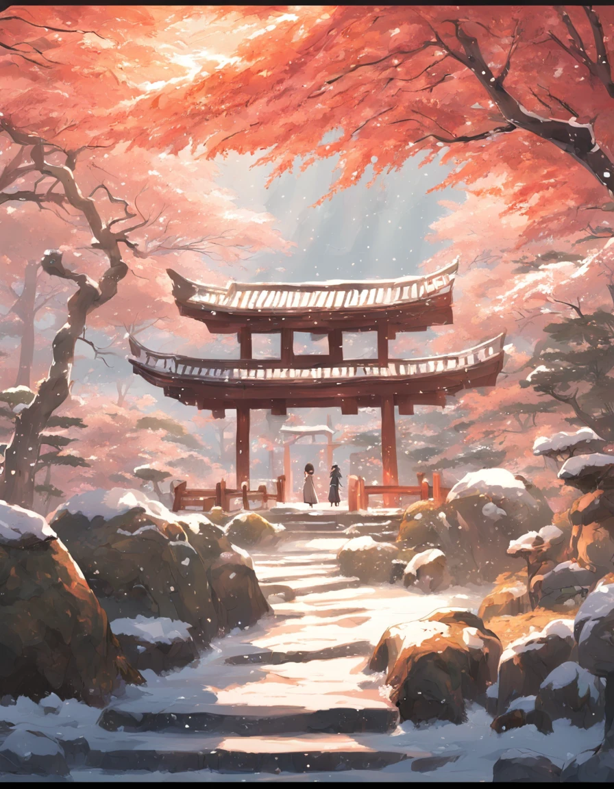 Japanese garden in snow no man
