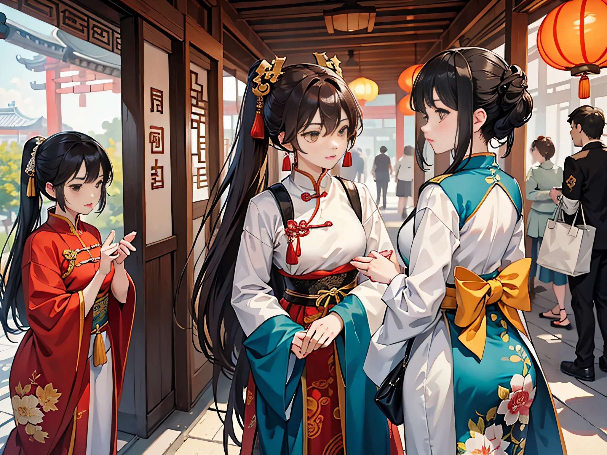 The two women confronted each other in public，Chinese ancient style