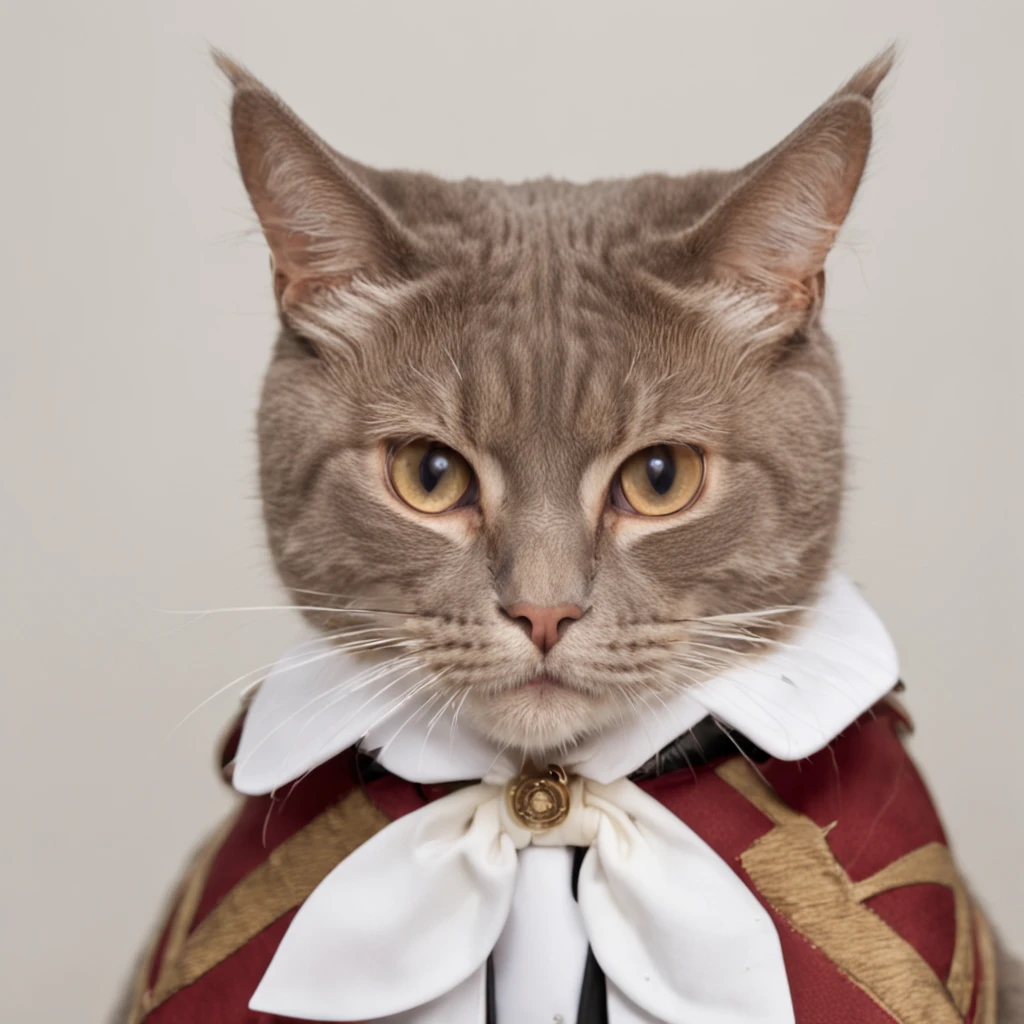cat in attorney suit front face in court room