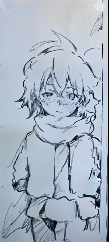 Draw a girl with glasses and a scarf, 2 d anime style, clean anime outlines, anime sketch, flat anime style shading, loose pencil sketch, in an anime style, half-body portrait, no shade, thick outline, inspirado em Okumura Masanobu, sketchy artstyle, matte sketch, anime shading), young anime man, as an anime character