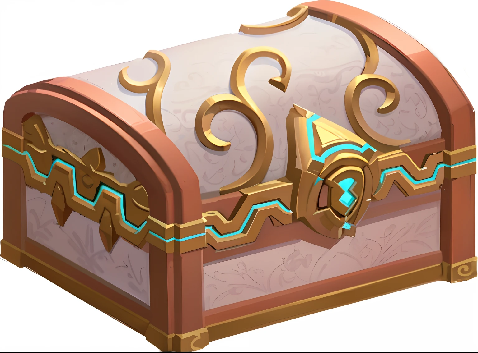 Close-up of chest with gold and blue design, chest, ornate border + concept-art, stylized material bssrdf, fluffy chest, treasure artifact, Original marble trunk, Stylized layered textures, Large chest, game texture, front of the treasure box, Treasure chests, Stylized concept art, item art, stylised textures