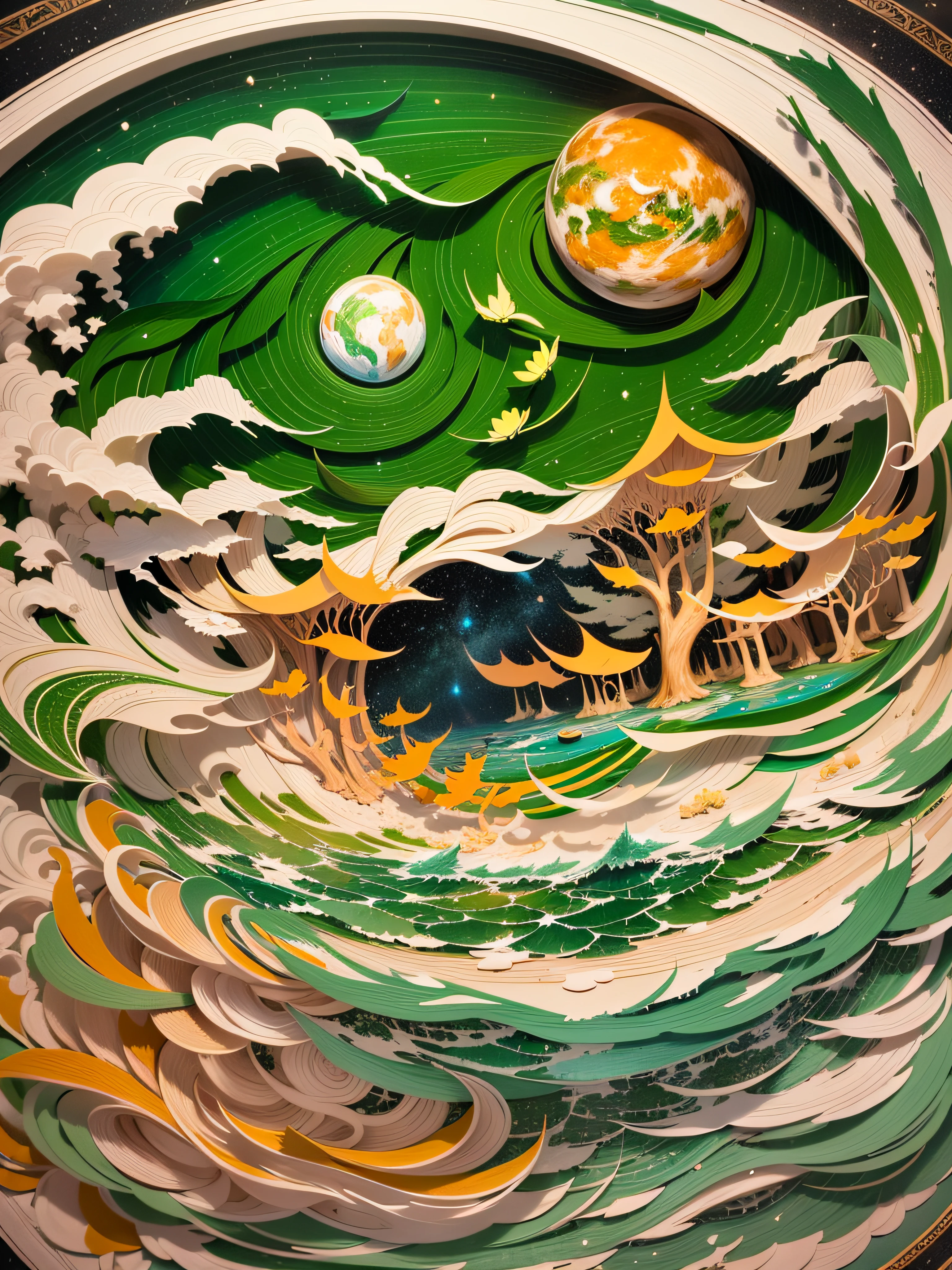 (((masterpiece))),best quality, illustration, earth, water ,fire, wind , space  , paper_cut,