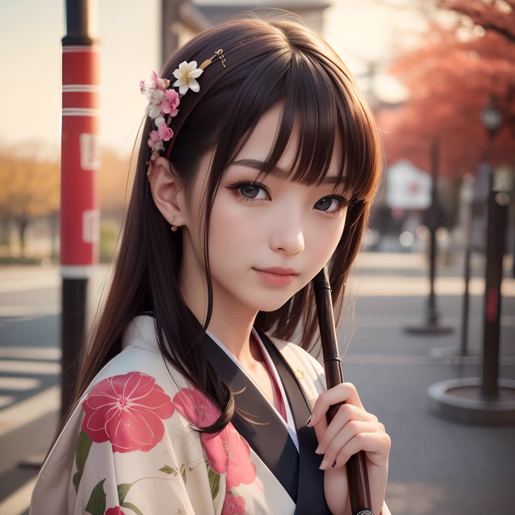 Masterpiece, Best quality, (Realistic, Photorealistic:1.37)))), (1 person)), 8k, Very delicate and beautiful, Fantastic, Official art with attention to detail, Ridiculous, Incredibly ridiculous, Huge file size, Ultra detailed, Very detailed, (Beautiful girl), (Detailed girl), Very detailed eyes and face, Beautiful detailed eyes, Light makeup, (1 girl), (perfect female figure), Slim waist, (Japan beauty), (full body)), With bangs, Feminine look, Gentle smile, (furisode), (Japan kimono), Kunoichi, Japan dagger, (20years old),