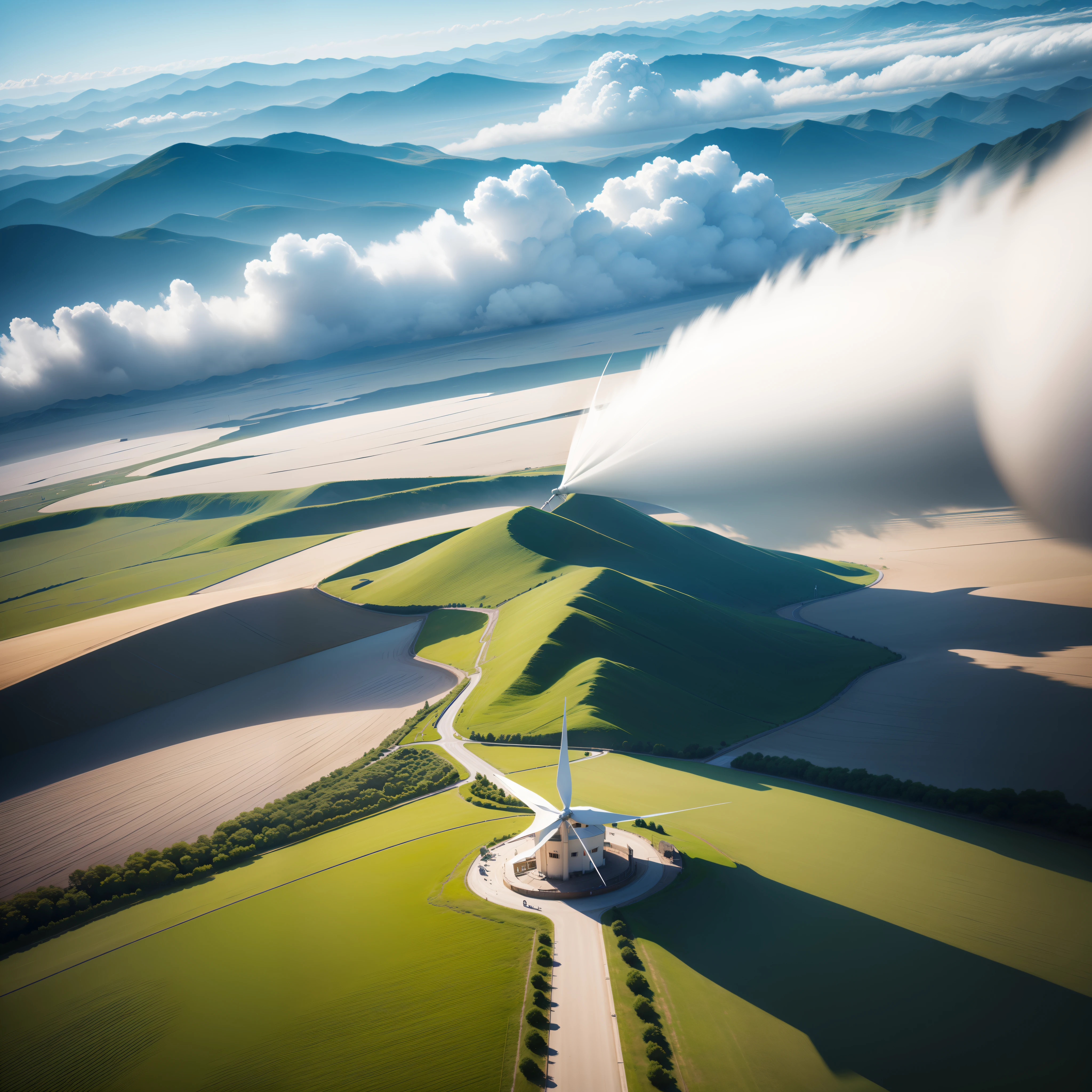 Spinning Landscape, The power of the wind, Use of clean energy, possibility, expresive