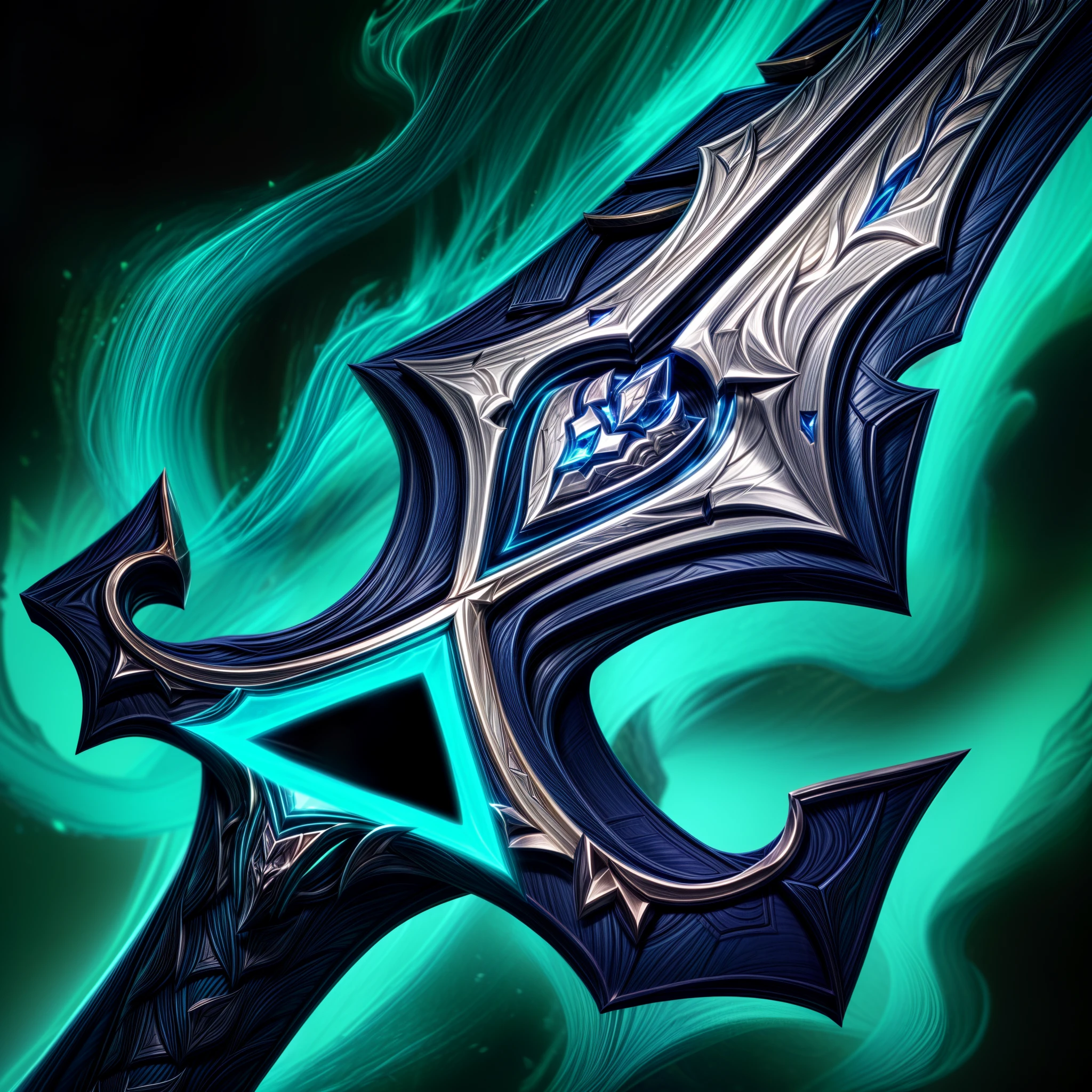 a close up of a very large sword with a green glow, league of legends inventory item, arcane league of legends, league of legends arcane, glaive, style of league of legends,  arcane art style, jagged sword