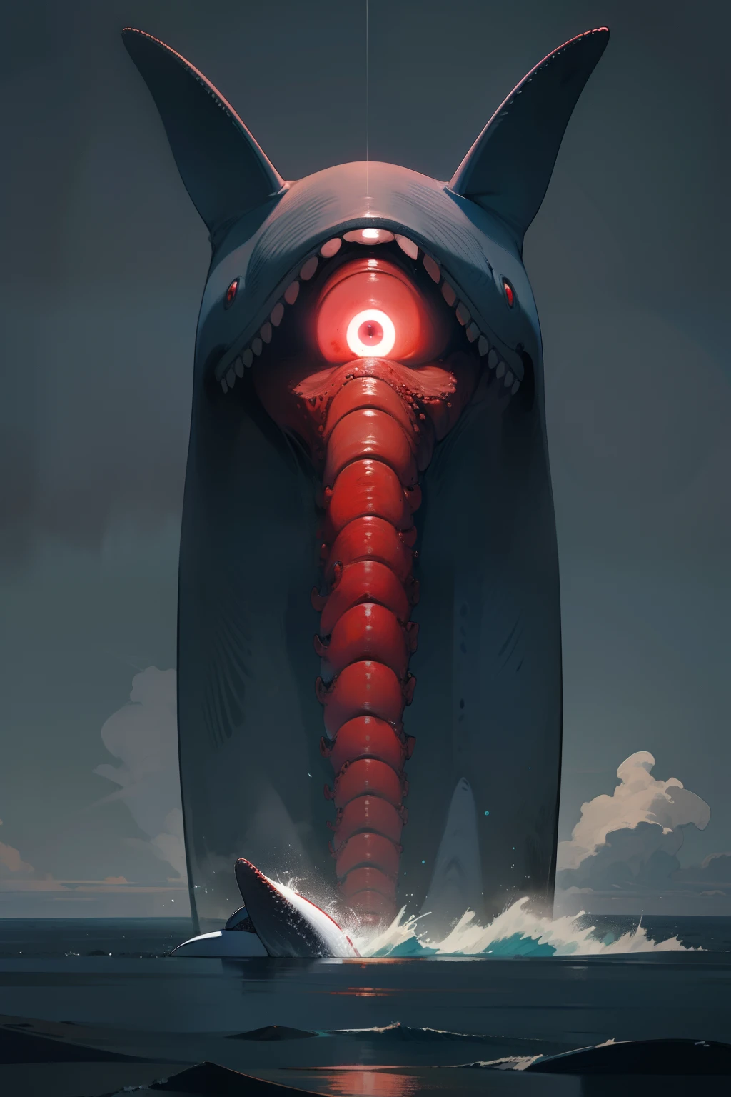 Nuclear wastewater in the ocean,A whale with tentacles and eyes is opening its blood basin