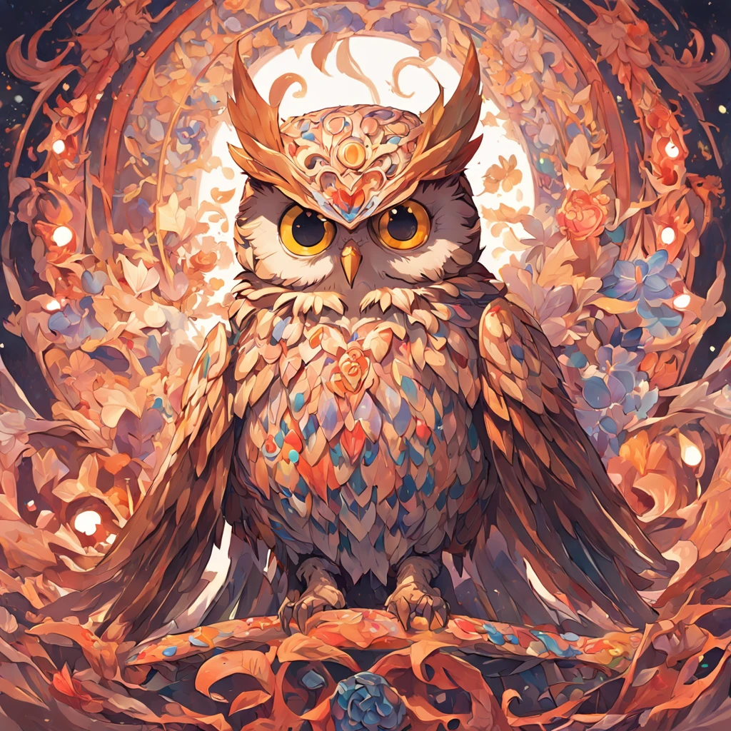 Owl, intricate ornamentation, detailed illustration, Unity render, blending the styles of William Morris and Takashi Murakami, a sensation on ArtStation