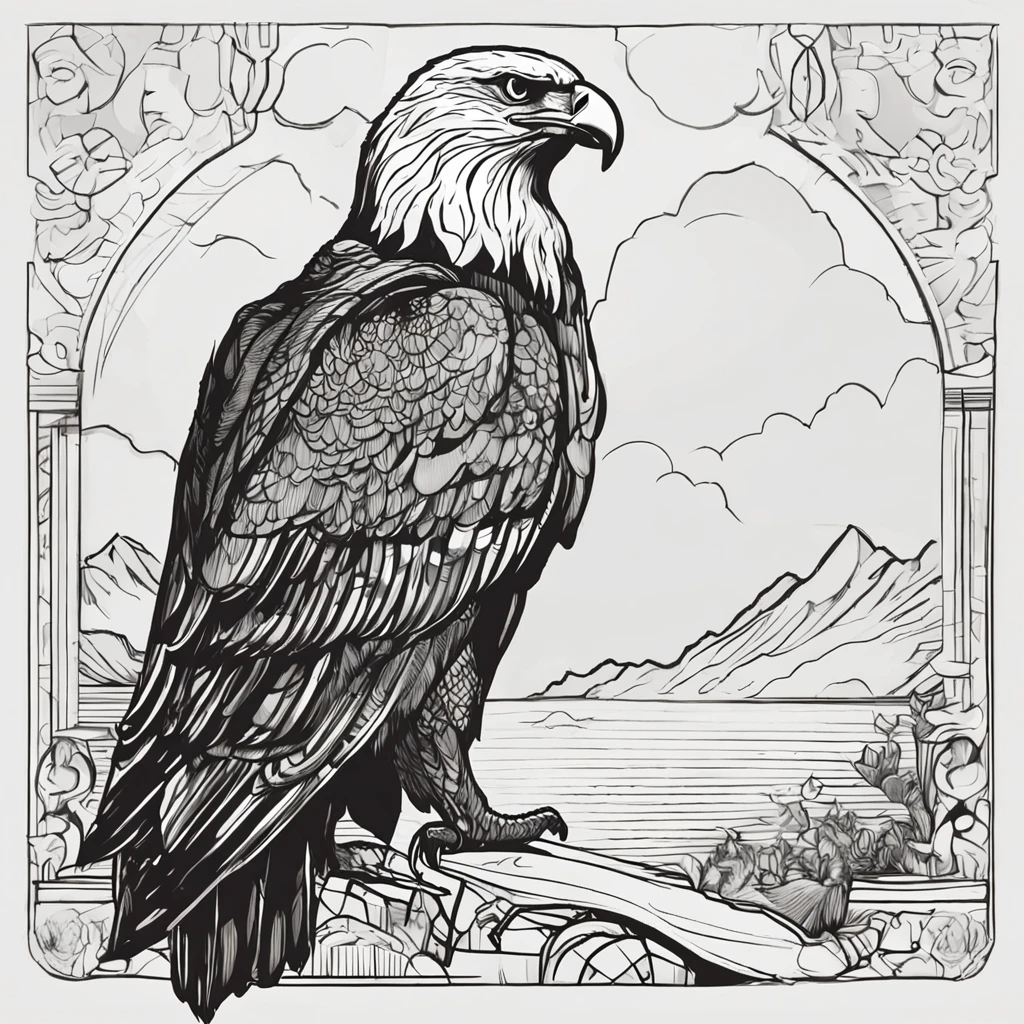 eagle, quality, drawing, line doodle, monochrome scheme, in border