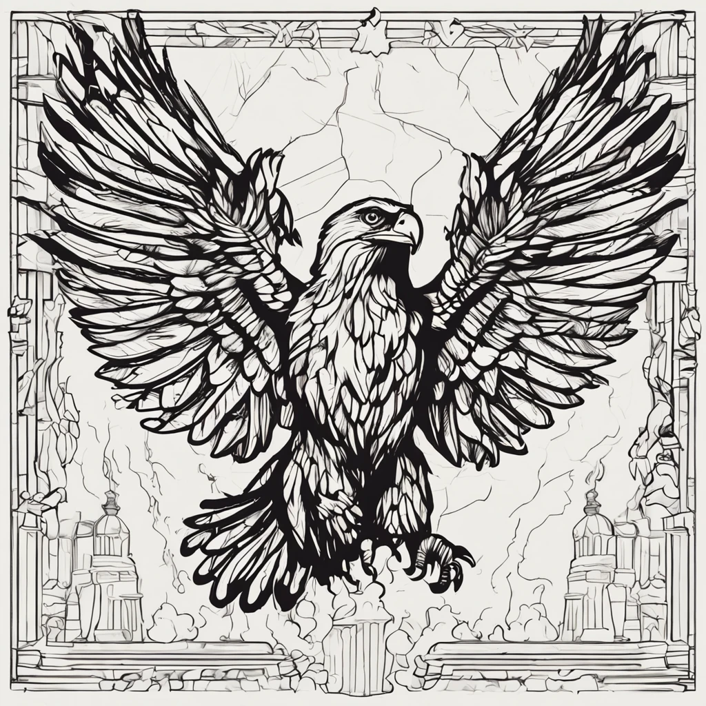 eagle, quality, drawing, line doodle, monochrome scheme, in border