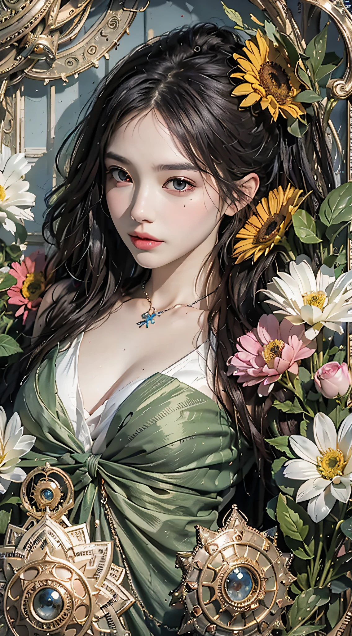 official art, unity 8k wallpaper, ultra detailed, beautiful and aesthetic, beautiful, masterpiece, best quality, (zentangle, mandala, tangle, entangle), (ecstasy of flower:1.2), dynamic angle, cowboyshot, the most beautiful form of chaos, elegant, a brutalist designed, vivid colours, romanticism, atmospheric