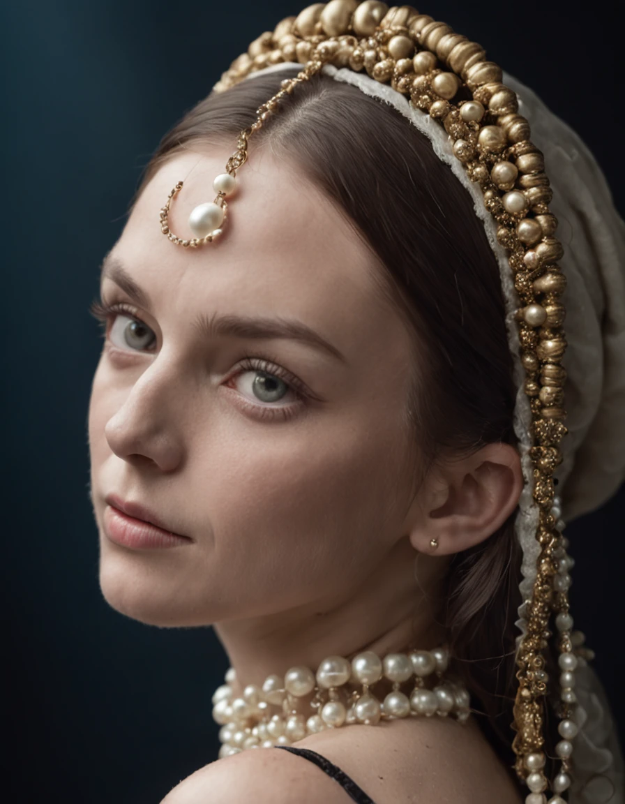 Girl with a pearl earring in the amazon in night with full moon